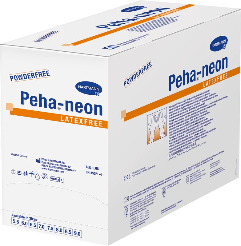 Peha®-neon latexfree Packung 50 Paar puderfrei, braun, Größe 6
