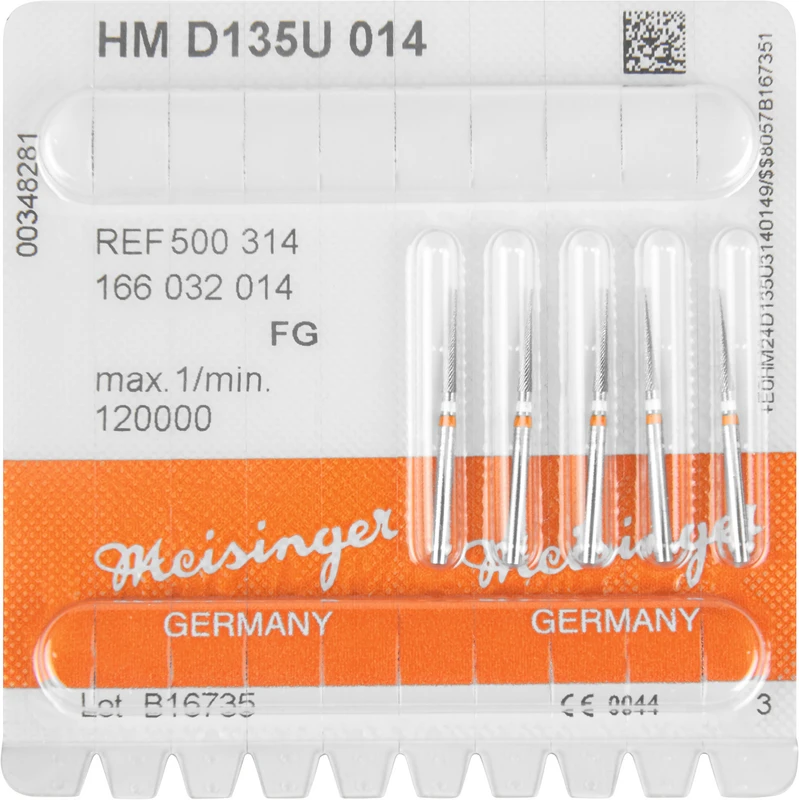 HM-Finierer D0135 Packung 5 Stück gelb/orange extra fein, FG, Figur 166 konisch spitz, 9 mm, ISO 014