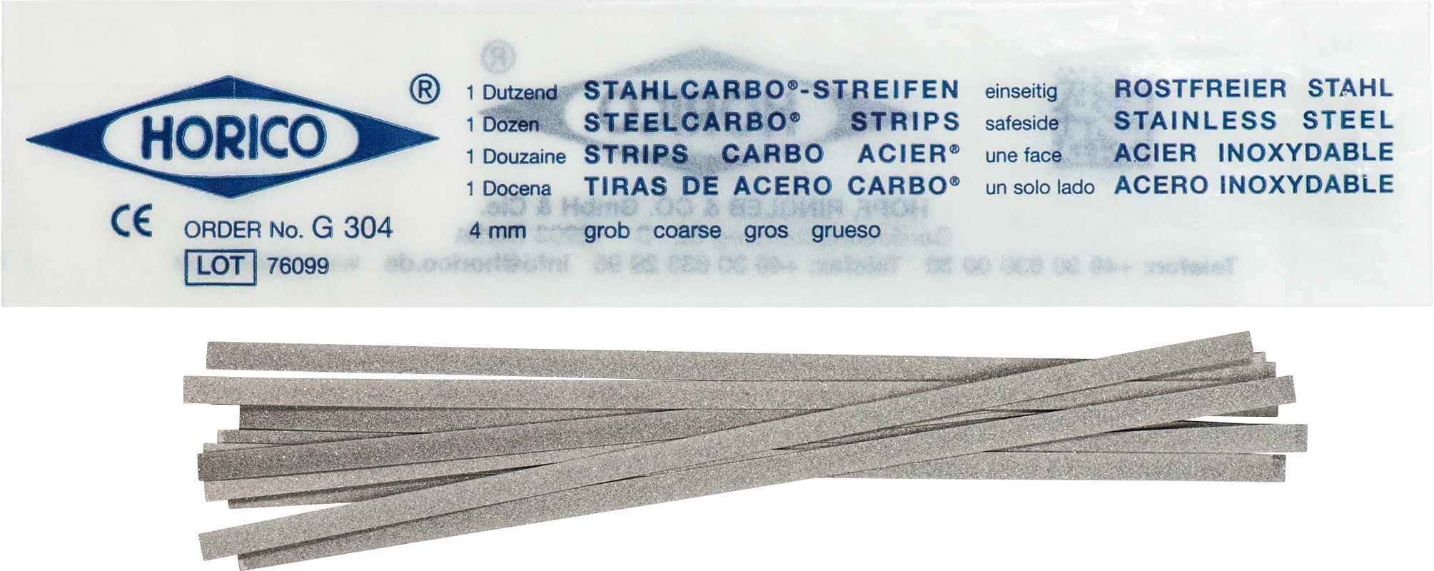 Stahlcarbo® Streifen Packung 12 Stück grün, einseitig, 4 mm breit, Stärke 0,15 mm