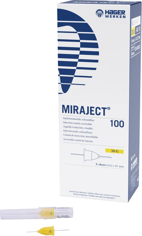 MIRAJECT® Injektionskanülen Packung 100 Stück gelb, Ø 0,3 mm, G30 40/10 x-kurz (für die intraligamentäre Anästhesie)