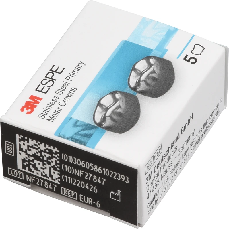 Edelstahlkronen Packung 5 Stück E-UR-6, für Milchmolaren