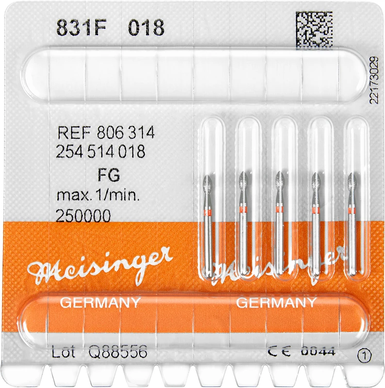 Diamanten 831 Packung 5 Stück rot fein, FG, Figur 254 Birne, 3,5 mm, ISO 018