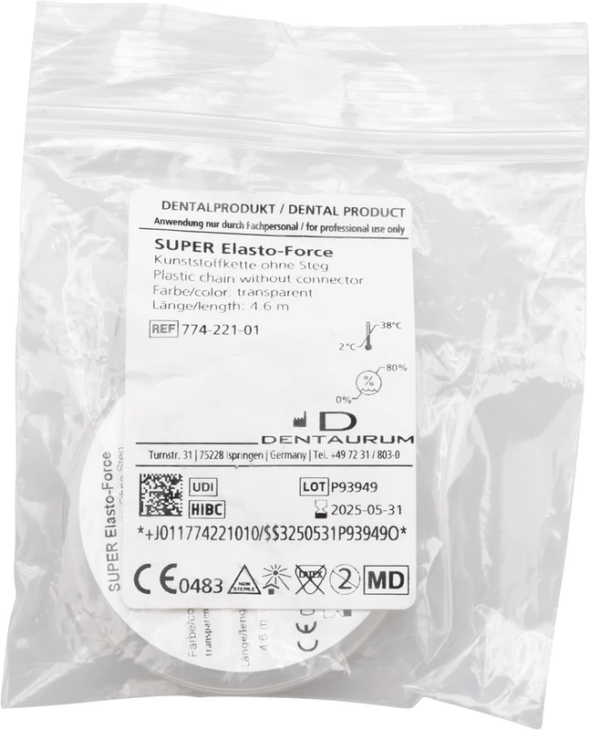 SUPER Elasto-Force Kette Rolle ohne Steg, transparent, L: 4,6 m, Ø 1,3 mm