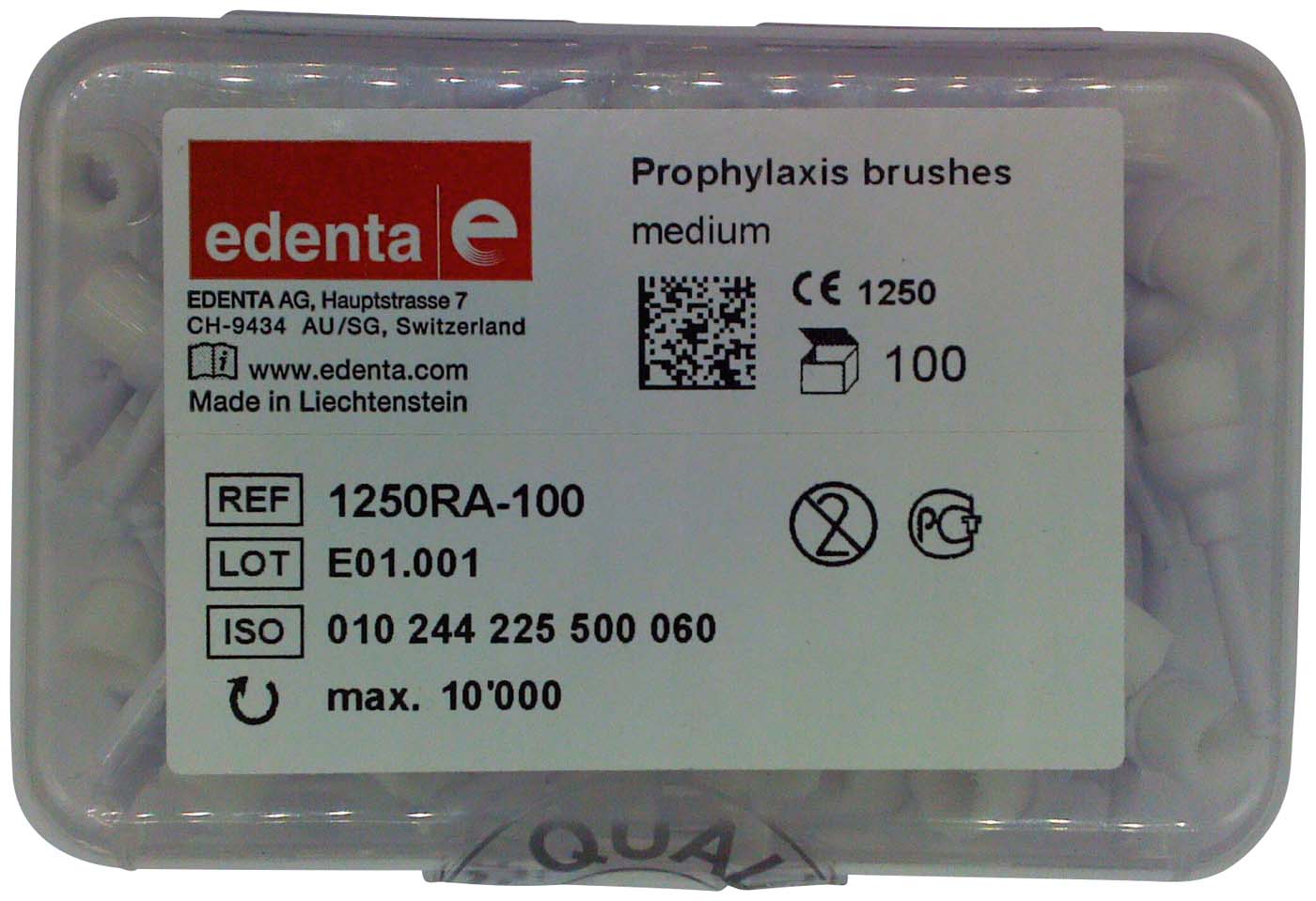Prophylaxis Brushlets Packung 100 Stück weiß medium, RA, Figur 225, 9 mm, ISO 060 Prophylaxis Brushlets Edenta