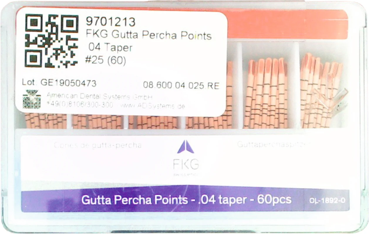 FKG Gutta Percha Packung 60 Stück Taper.04 ISO 025