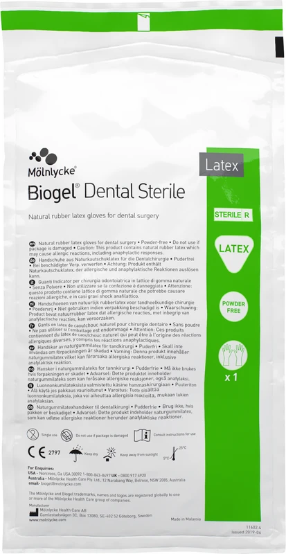 Biogel® Dental Sterile Packung 10 Paar puderfrei, stroh, Größe 7