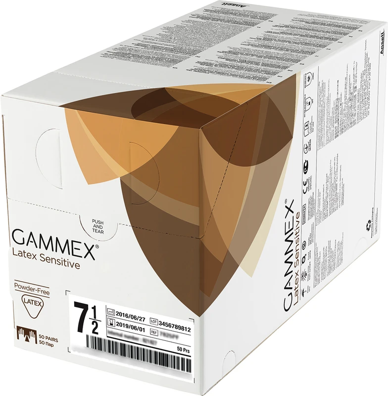 Gammex® Latex Sensitive Packung 50 Paar puderfrei, braun, Größe 6,5