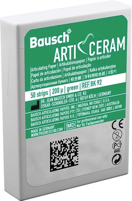 Arti-Ceram Packung 1 Spender, 50 Artikulationspapiere grün, 200&micro;m, 52 x 20 mm