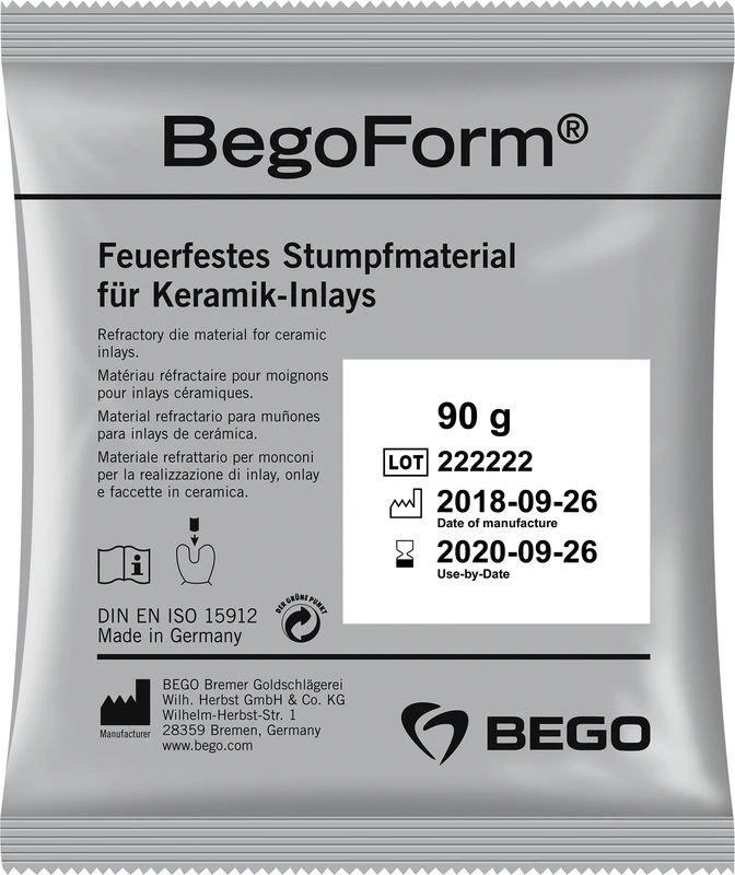 BegoForm® Karton 15 x 90 g Beutel, 1 Dosierspritze
