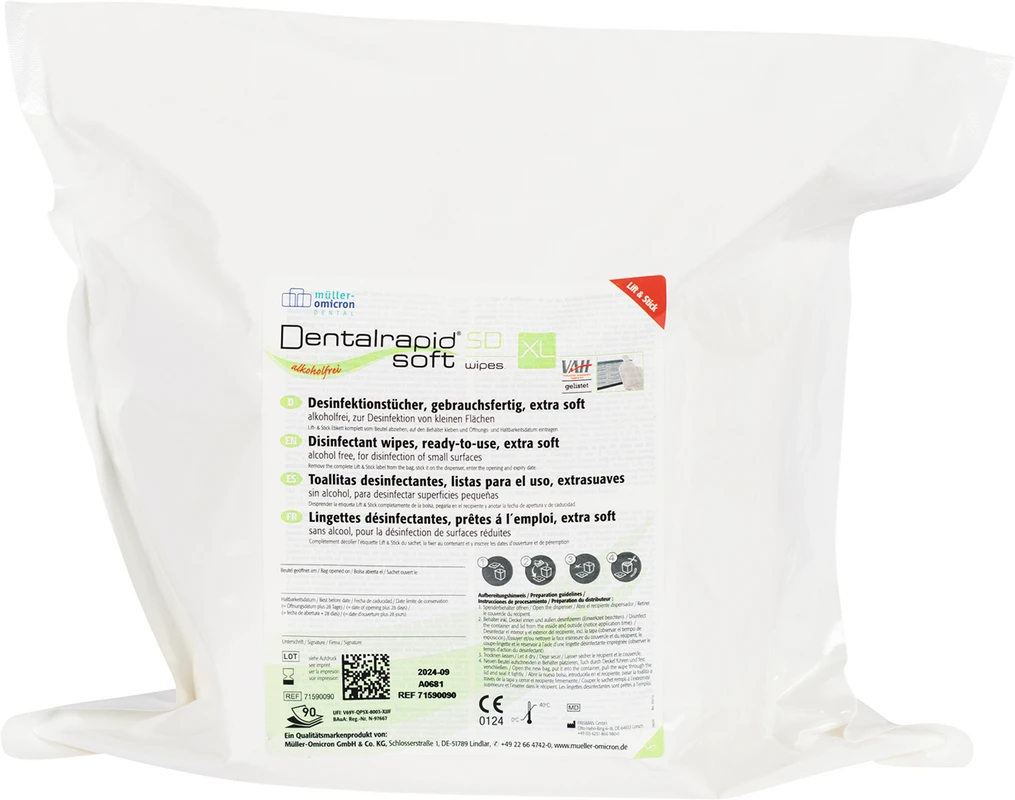 Dentalrapid® soft SD wipes Karton 2 x 90 Stück Lemon, XL