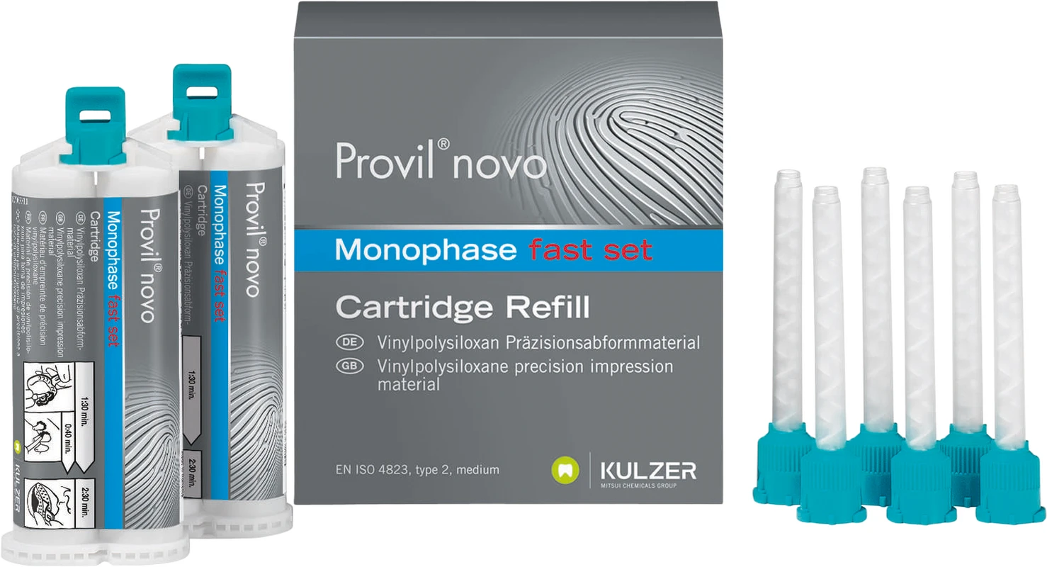 Provil® novo Monophase Packung 2 x 50 ml Doppelkartusche fast, 12 Mixing Tips