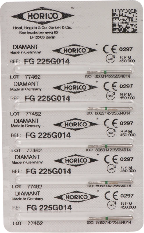 Diamantschleifer 225 Packung 5 Stück grün grob, FG, Figur 225, 4 mm, ISO 014