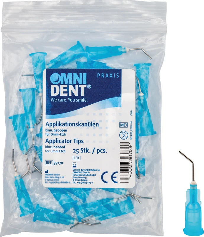 OmniEtch Applikationskanüle Packung 25 Stück blau, abgewinkelt OmniEtch Applikationskanüle OMNIDENT