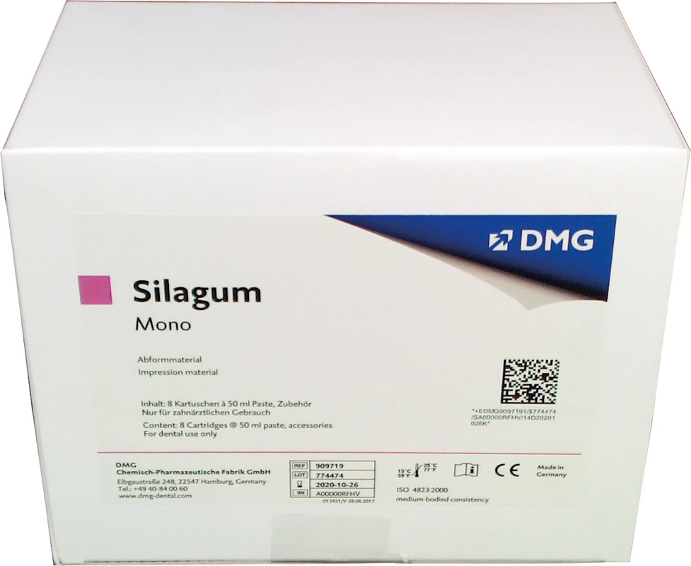 Silagum Mono Vorteilspackung 8 x 50 ml Doppelkartusche, 16 Automix-Tips, 16 Intraoral-Tips