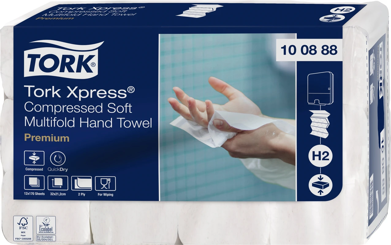 Tork Xpress® komprimierte weiche Multifold-Papierhandtücher Weiß H2 Karton 12 x 170 Stück 2-lagig, weiß