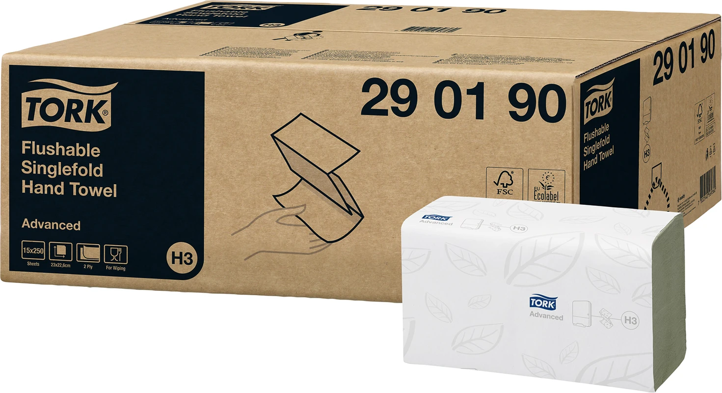 TORK® schnellauflösendes Zickzack Handtuch (V-Falz) Packung 15 x 250 Stück, 2-lagig, hochweiß, schnellauflösend