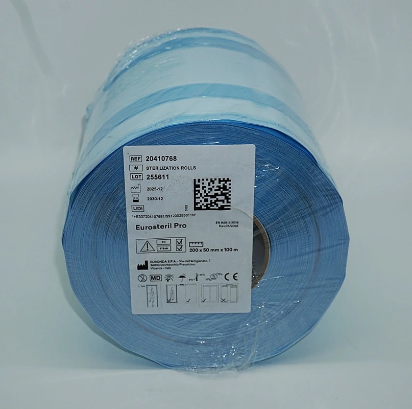 Eurosteril Pro Sterilisationsfolie Rolle 100 m, 200 x 50 mm, mit Seitenfalte