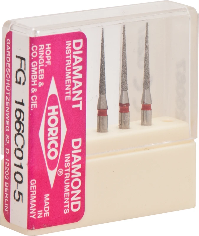Diamantschleifer 166 Blister 5 Stück rot fein, FG, Figur 166, 10 mm, ISO 010