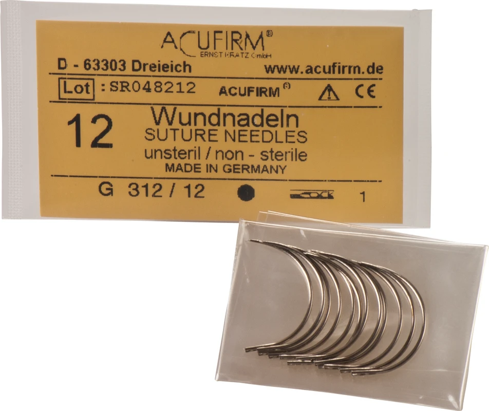 Wundnadeln Packung 12 Stück Kohlenstoff, 312G, 1/2 Kreis, rund, Größe 12