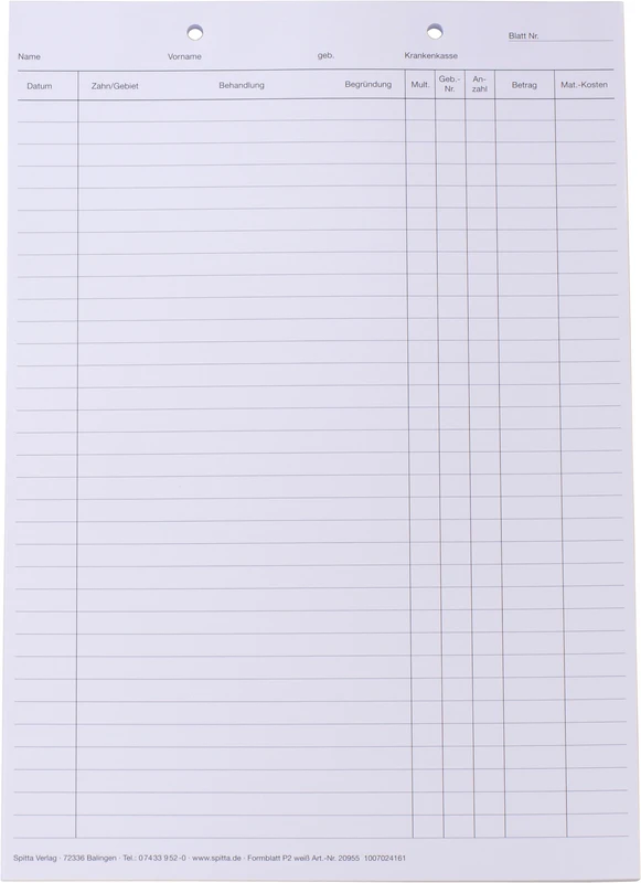 Krankenblatt P1 Spitta Verlag