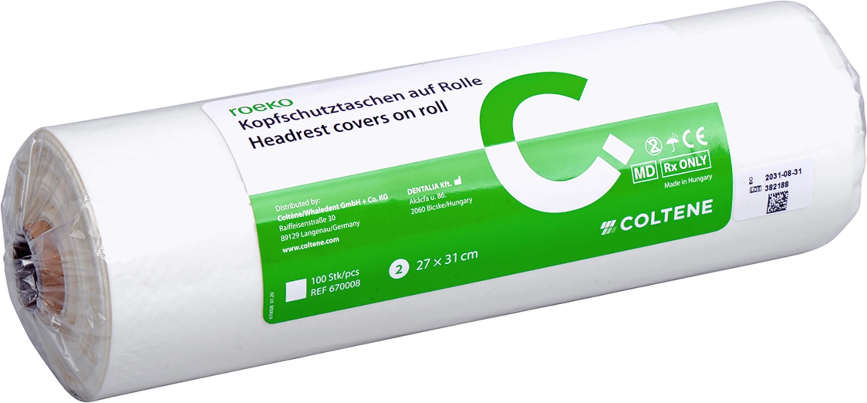 roeko Kopfschutztaschen Rolle 100 Stück weiß, 27 x 31 cm