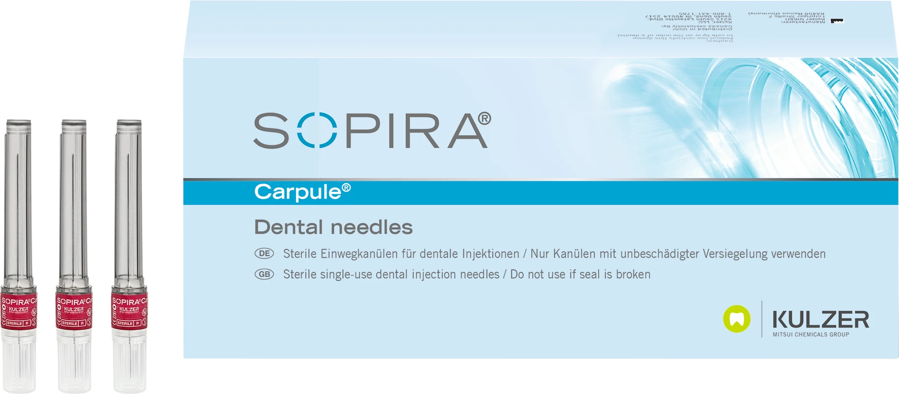 SOPIRA® Carpule® Kanülen Refill Packung 100 Stück 27G, 38 mm, langer Anschliff, dunkelrot, Typ Injektion Nervenblockade