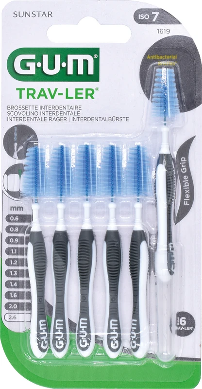 GUM® TRAV-LER® Interdentalbürsten Blisterpackung 6 Stück Tanne, dunkelgrau, Ø 2,6 mm