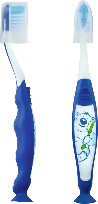 Kinderzahnbürste mit Saugfuss Packung 12 Stück Bär, blau