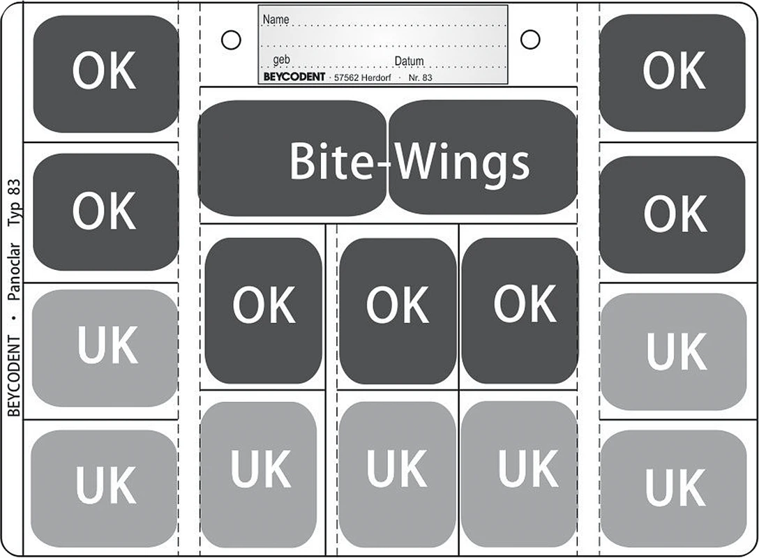 Panoclar® Typ 83 Packung 100 Statuskarten, 2 Bite-Wings, Etiketten