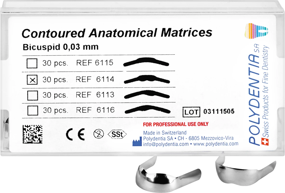 Anatomische Matrizen Packung 30 Stück für tiefe Prämolare, MOD Kavität