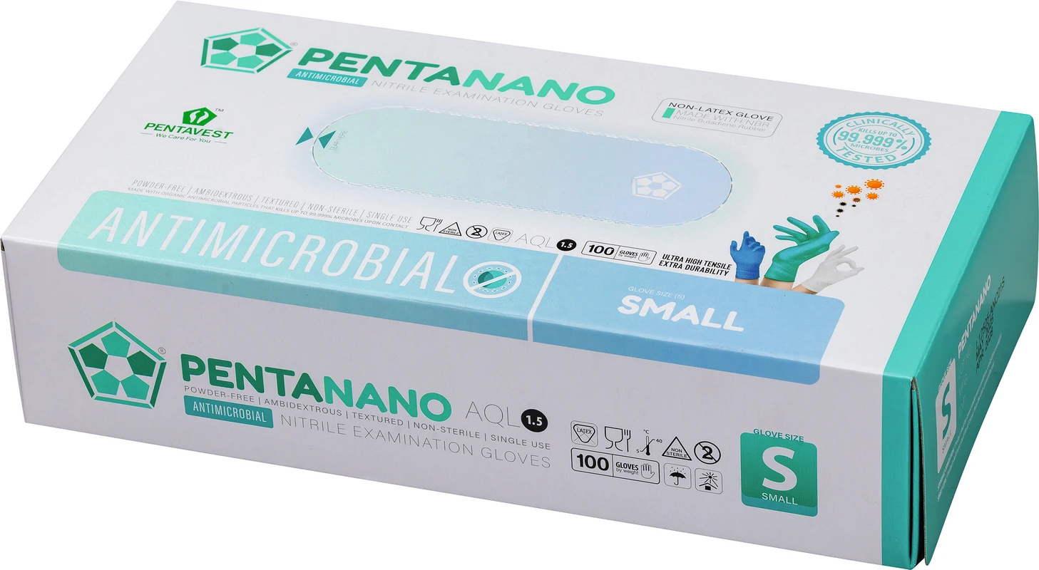 Pentanano Antimicrobial Nitril Packung 100 Stück puderfrei unsteril, Größe S