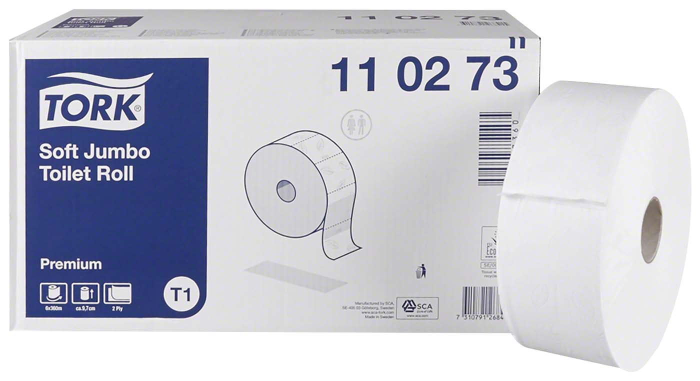 TORK® Jumbo Toilettenpapier Packung 6 Rollen 2-lagig, 20 x 9,7 cm, weich, geprägt, weiß TORK® Jumbo Toilettenpapier essity