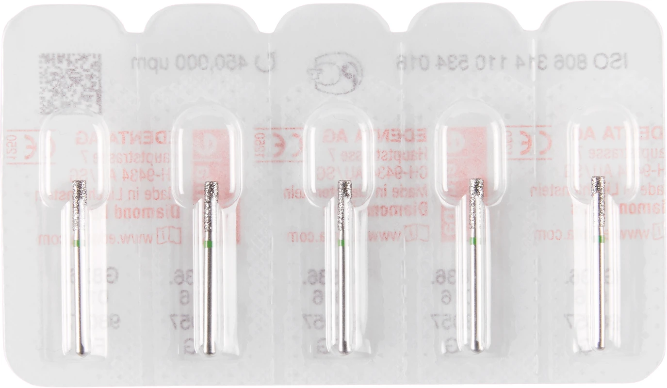 Diamanten 836 Packung 5 Stück grün grob, FG, Figur 110 Zylinder flach, 6 mm, ISO 016