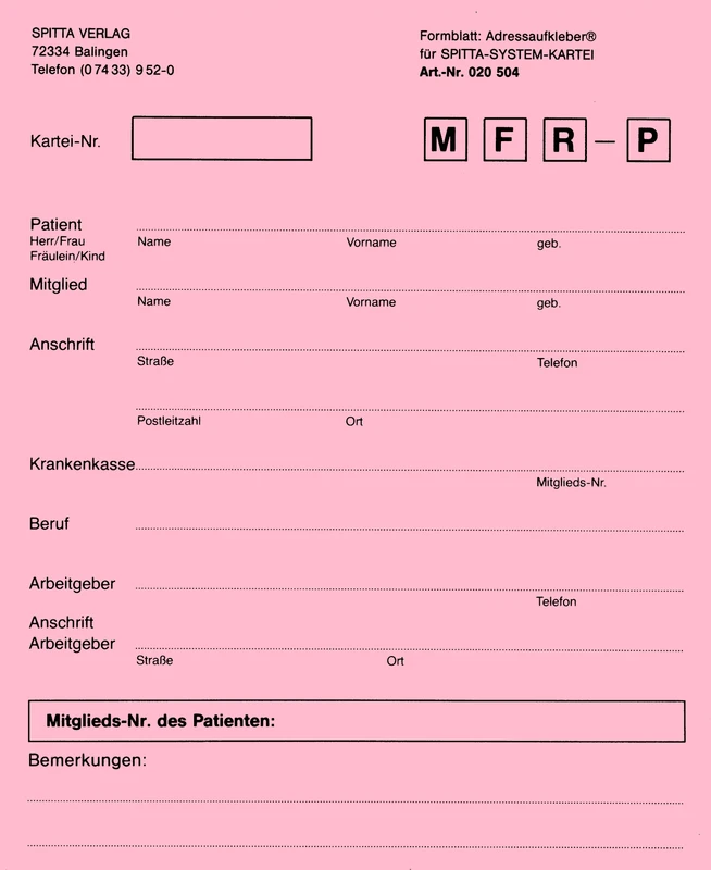 Anschriftenblatt für DIN A5-Karteikarte Stück 50 Blatt rosa