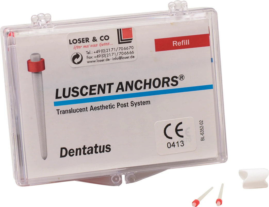 Luscent Anchors® Wurzelstifte Packung 15 Stück Größe M, rot, 15 Stumpfaufbauhülsen