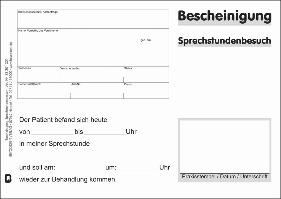 Bescheinigung über Sprechstundenbesuch Stück 100 Blatt