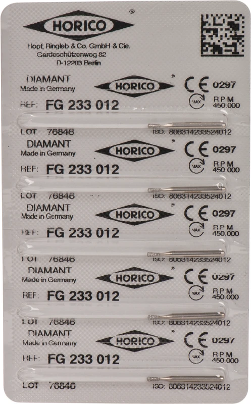 Diamantschleifer 233 Packung 5 Stück FG, Figur 233, 2,6 mm, ISO 012