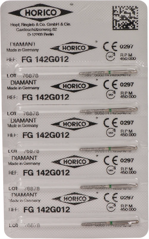 Diamantschleifer 142 Packung 5 Stück grün grob, FG, Figur 142, 10 mm, ISO 012