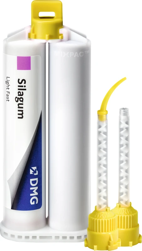 Silagum Light Vorteilspackung 8 x 50 ml Doppelkartusche Fast, 50 Automix-Tips, 50 Intraoral-Tips