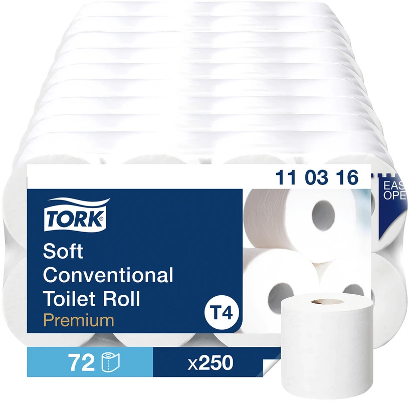 TORK® Premium Kleinrollen Toilettenpapier extra weich  Karton 9 x 8 Rollen 27,5 m, 3-lagig, 11 x 9,4 cm, weich, geprägt, weiß
