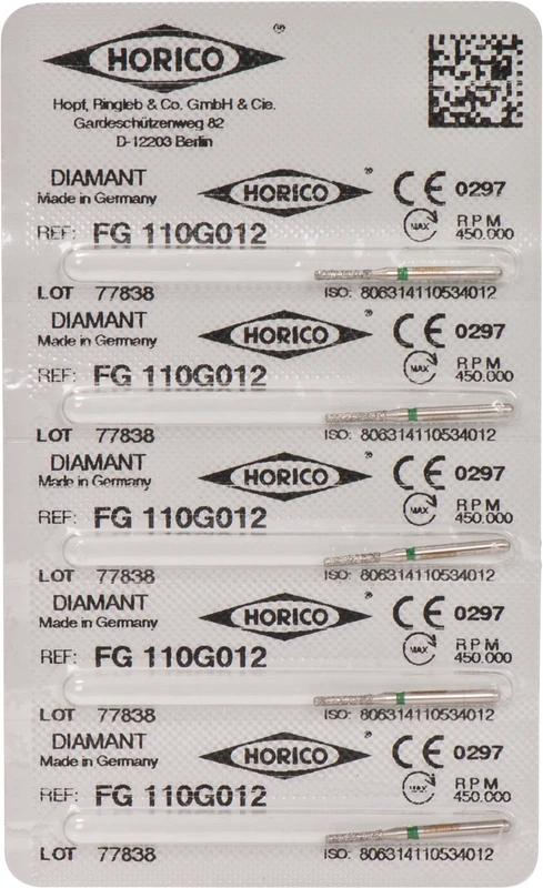 Diamantschleifer 110 Packung 5 Stück grün grob, FG, Figur 110, 6 mm, ISO 01
