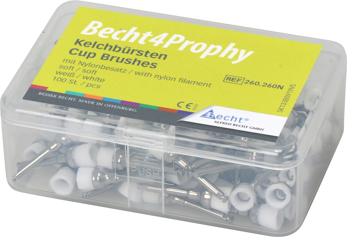 Becht4 Prophy Kelchbürsten Box 100 Stück weiß soft, mit Nylonbesatz, RA