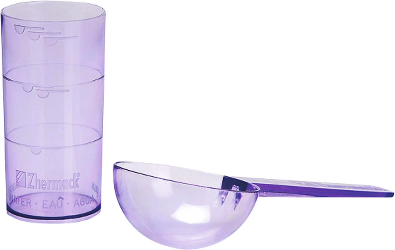 Löffel und Meßbecher, H5/P5 Packung 1 Löffel lila, 1 Messbecher lila