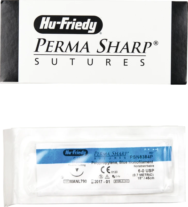 Perma Sharp™ Polypropylen Packung 12 Stück blau, 45 cm, C-17, 3/8 Kreis, schneidend, Rückstich, 12 mm, USP 6/0