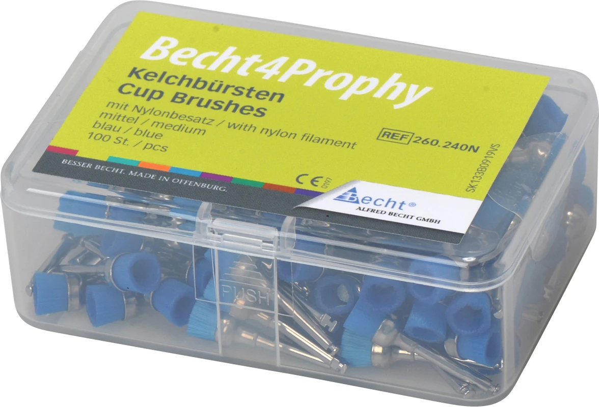 Becht4 Prophy Kelchbürsten Box 100 Stück blau mittel, mit Nylonbesatz, RA