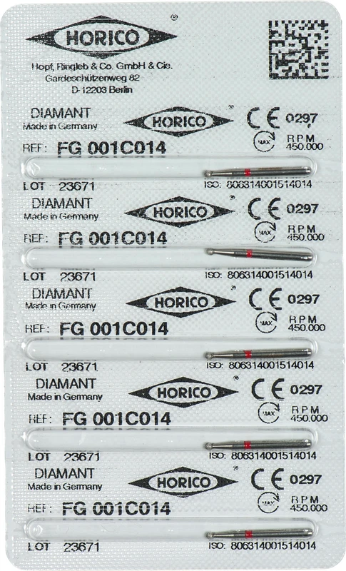 Diamantschleifer 001 Packung 5 Stück rot fein, FG, Figur 001, rot ISO 014