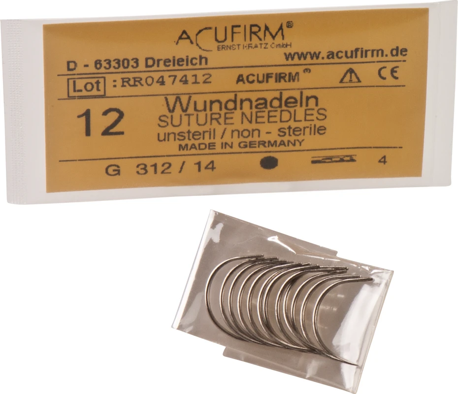 Wundnadeln Packung 12 Stück Kohlenstoff, 312G, 1/2 Kreis, rund, Größe 14
