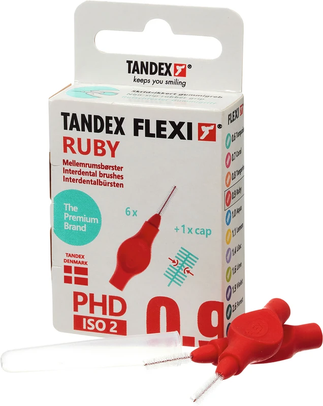 FLEXI® Interdentalbürsten PHD Packung 6 Stück ruby, PHD 0.9 (Ø 0,5 mm), ISO 2