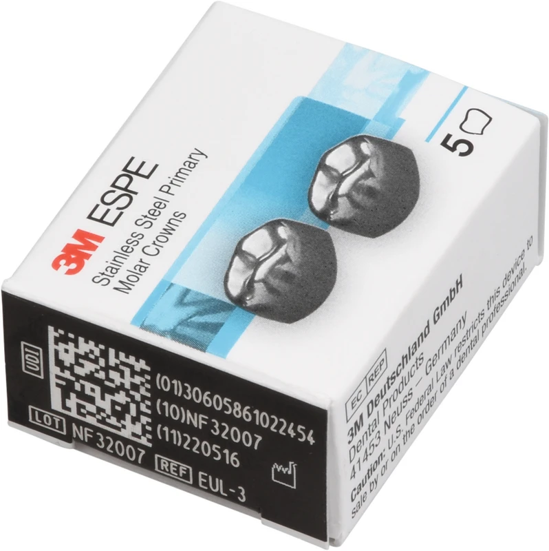 Edelstahlkronen Packung 5 Stück E-UL-3, für Milchmolaren