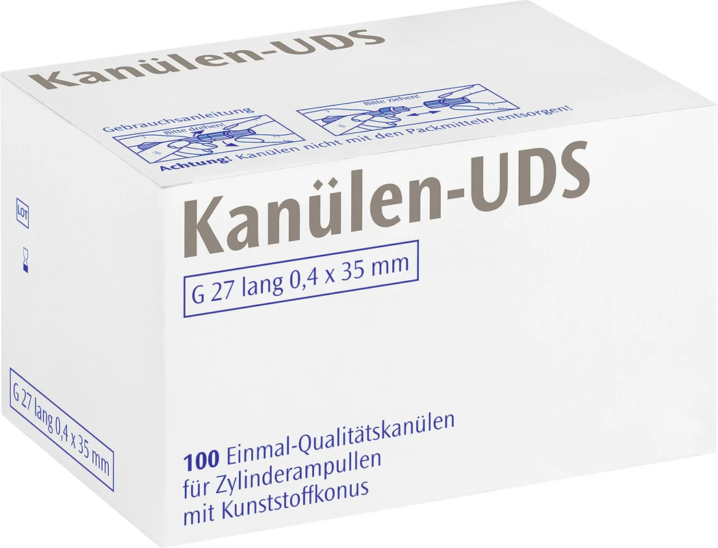 UDS Kanülen Packung 100 Stück grau G27 lang, 0,4 x 35 mm, Kappe mittelgrau